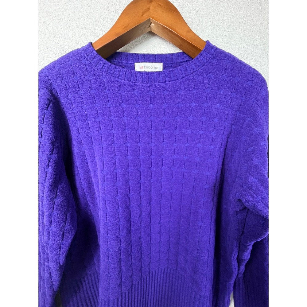 Liz Claiborne Women Sweater Purple XL Textured Waffle Knit Crew Neck Long Sleeve